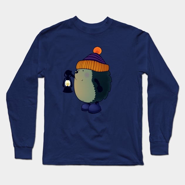 Hedgehog Jan in the winter night Long Sleeve T-Shirt by mangulica